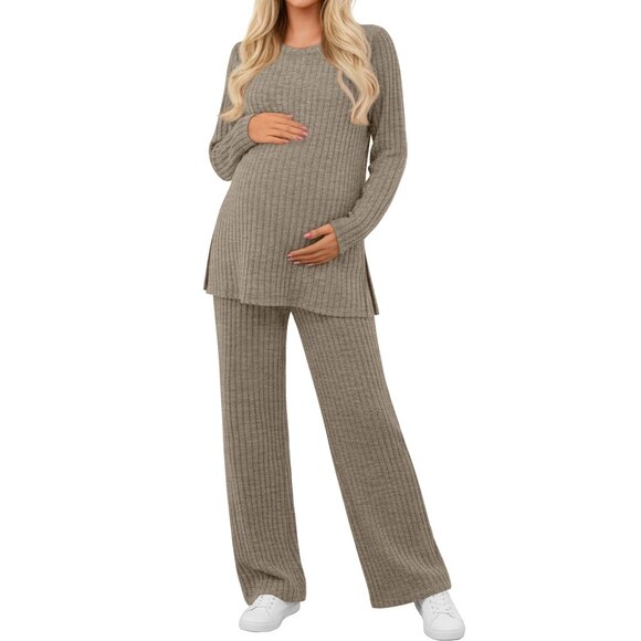 Maternity Pajama Set 2-Piece Ribbed Long Sleeve Loungewear
